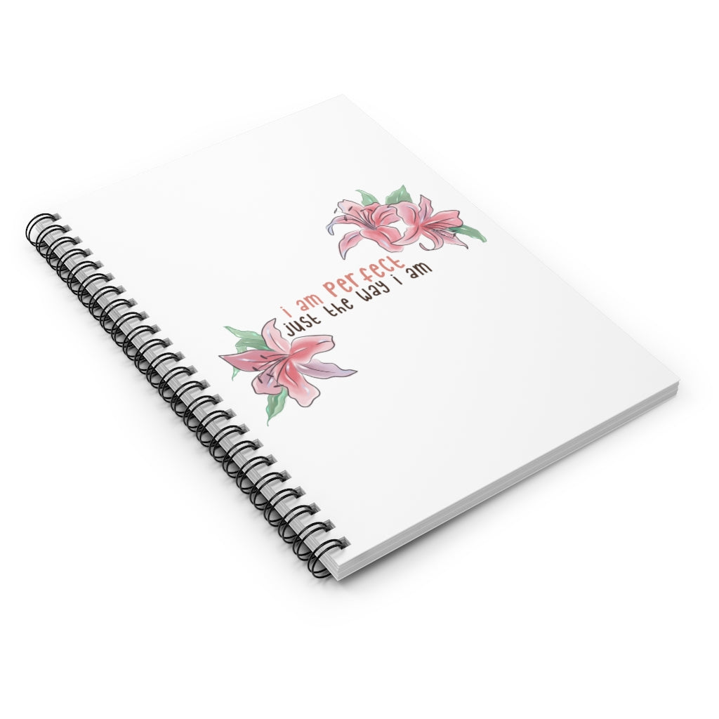 Affirmation Feminist Pro Choice Ruled Line Spiral Notebook - I Am Perfect (With flower) Printify