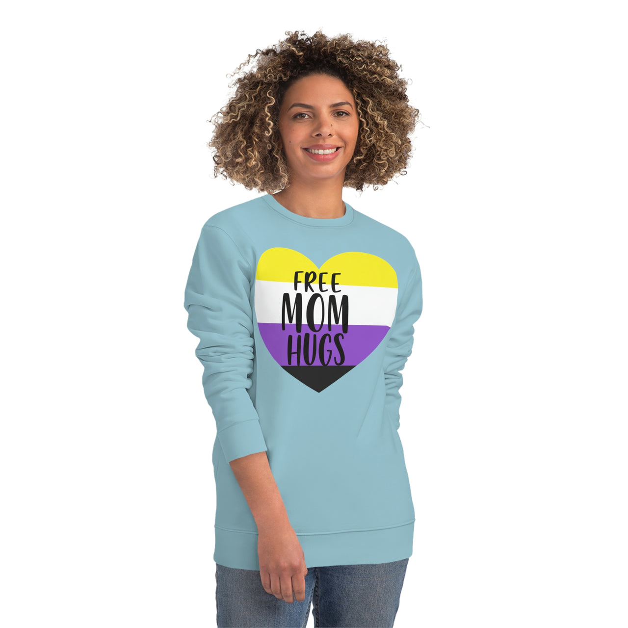 Non Binary Pride Flag Sweatshirt Unisex Size - Free Mom Hugs Printify