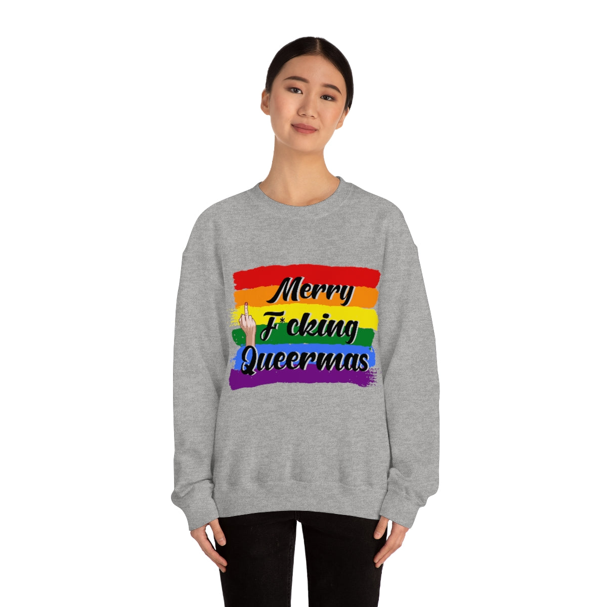 Unisex Christmas LGBTQ Heavy Blend Crewneck Sweatshirt - Merry F*cking Queermas Printify