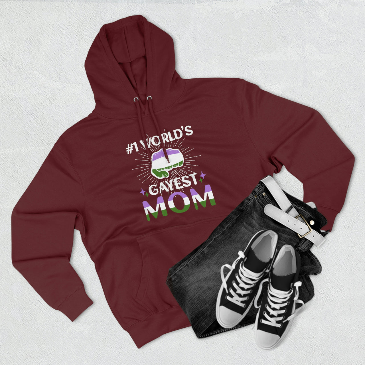 Genderqueer Flag Mother's Day Unisex Premium Pullover Hoodie - #1 World's Gayest Mom Printify