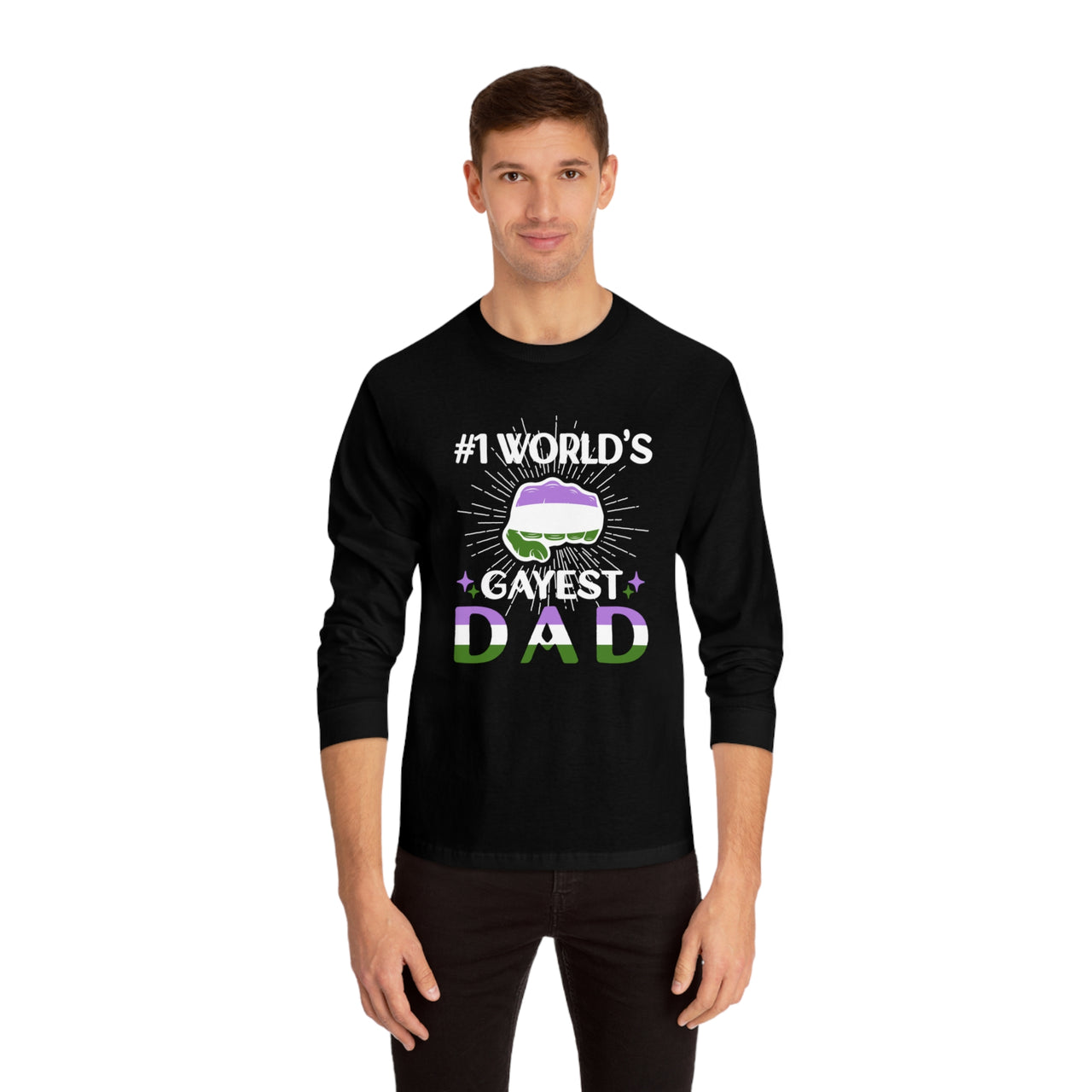 Genderqueer Pride Flag Unisex Classic Long Sleeve Shirt - #1 World's Gayest Dad Printify