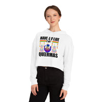 Thumbnail for Christmas LGBTQ Women’s Cropped Hooded Sweatshirt - Have A Blue Ball Queermas Printify
