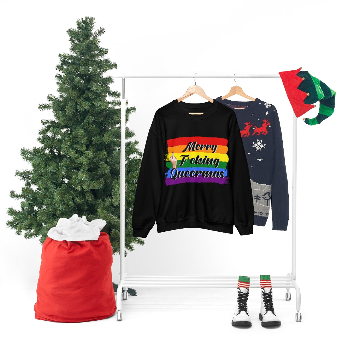 Unisex Christmas LGBTQ Heavy Blend Crewneck Sweatshirt - Merry F*cking Queermas Printify