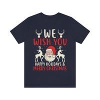 Thumbnail for Classic Unisex Christmas T-shirt - We Wish You Happy Holidays & Merry Christmas Printify