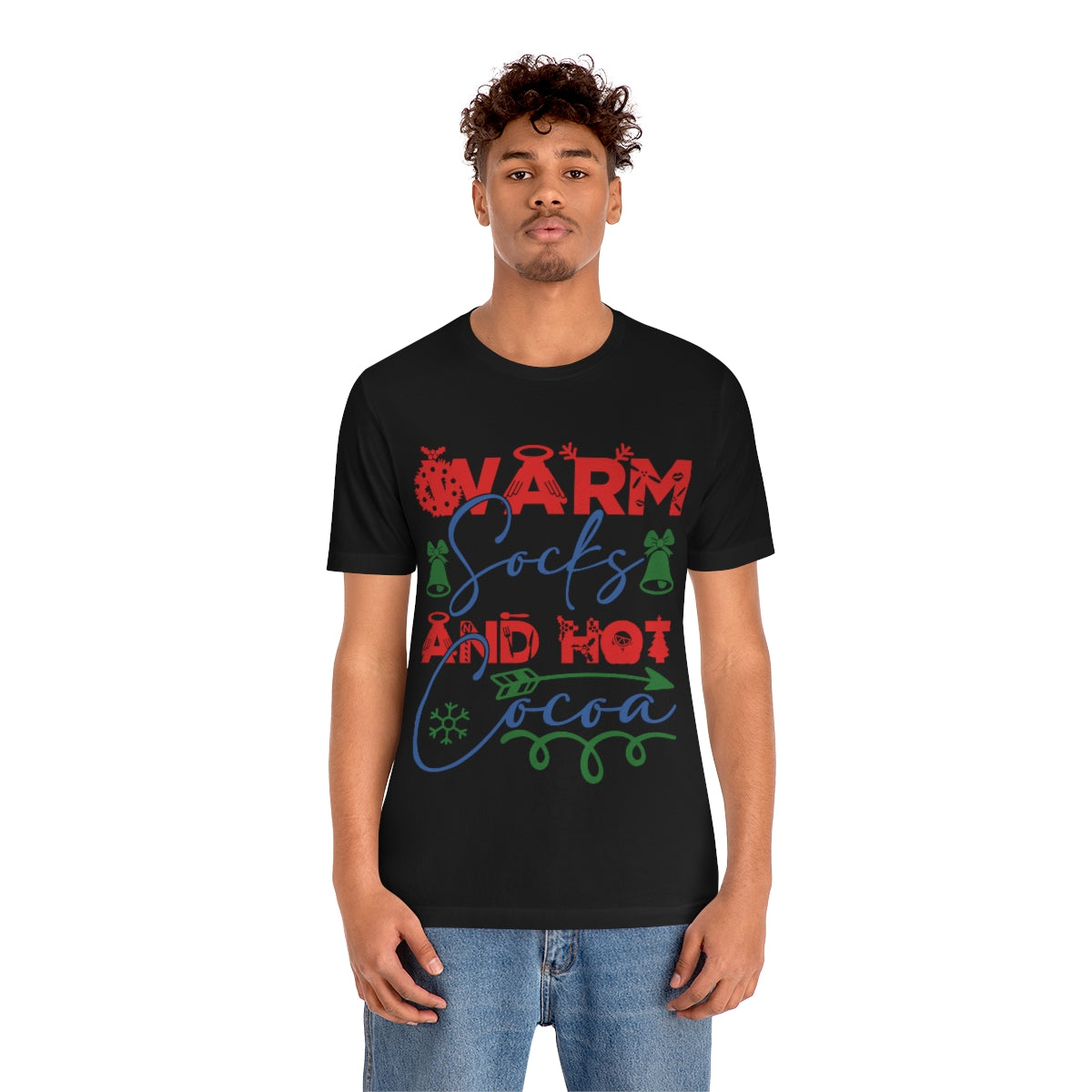 Merry Christmas T-shirt Unisex Custom T-shirt , Warm socks and hot cocoa Printify