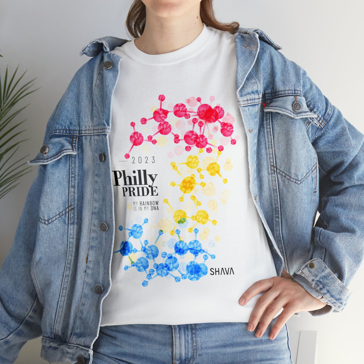 SHAVA CO Pansexual Flag 2023 Pride, Philly Unisex Heavy Cotton Tee - My Rainbow Is In My DNA Printify