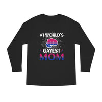 Thumbnail for Bisexual Flag Long Sleeve Crewneck Tee - #1 World's Gayest Mom Printify