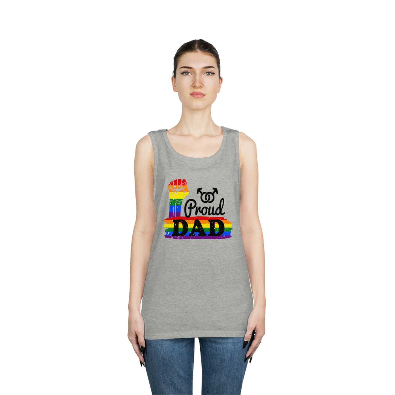 Rainbow Pride Flag Heavy Cotton Tank Top Unisex Size - Proud Dad Printify