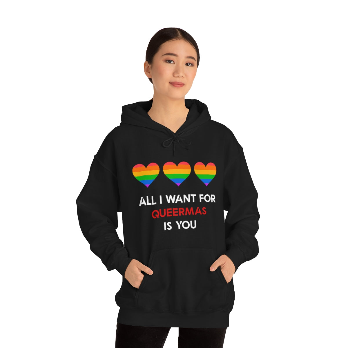 Unisex Christmas LGBTQ Heavy Blend Hoodie - All I Want For Queermas Is You Printify