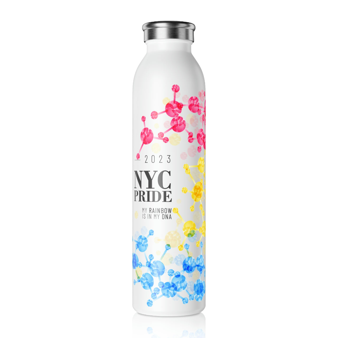 Pansexual Flag Slim Water Bottle NYC Pride - My Rainbow is In My DNA SHAVA CO