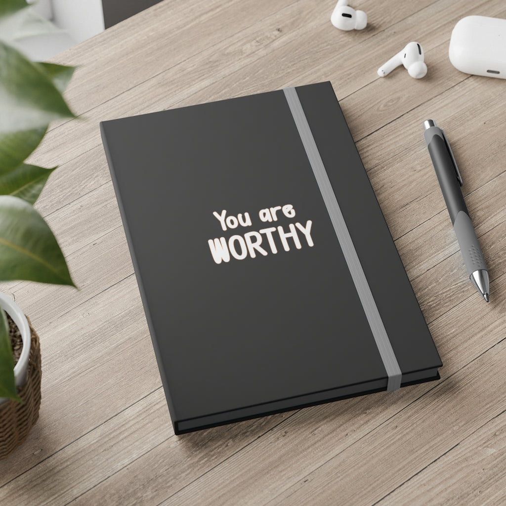 Affirmation Feminist Pro Choice Color Contrast Notebook & Journal - I Am Worthy (White) Printify