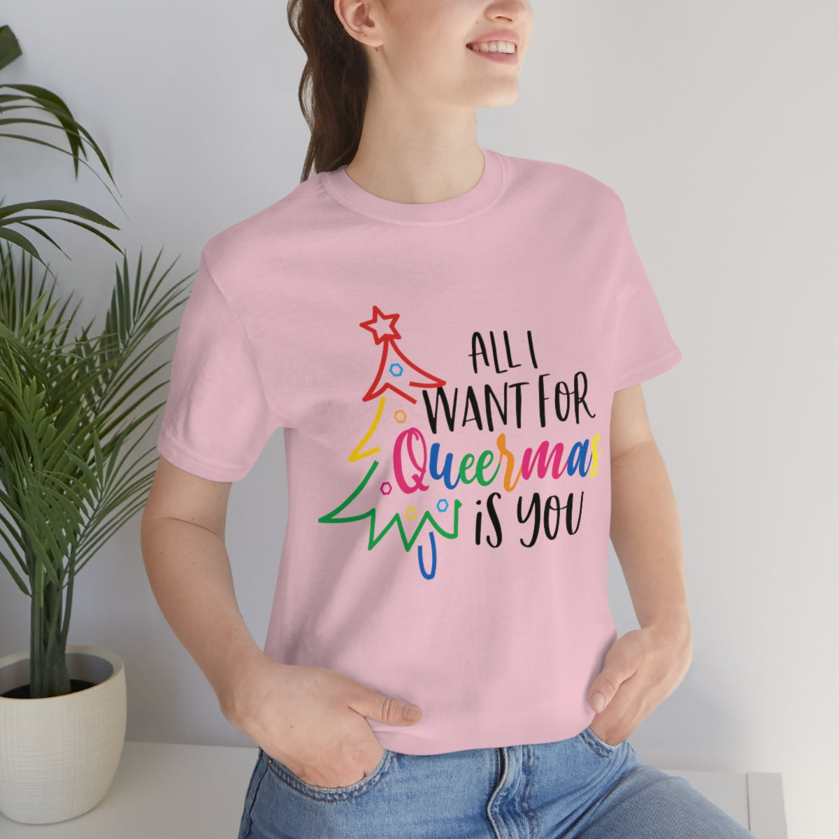 Classic Unisex Christmas LGBTQ T-Shirt - All I want For Queermas Is You Printify