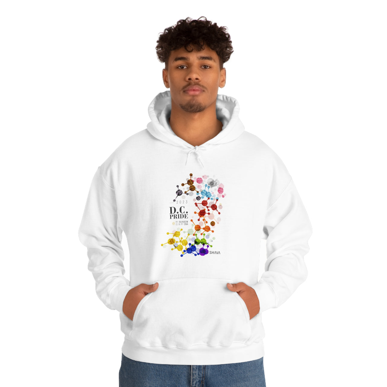 SHAVA CO Progress Flag 2023 Pride, Washington D.C Unisex Heavy Blend™ Hooded Sweatshirt - My Rainbow Is In My DNA Printify