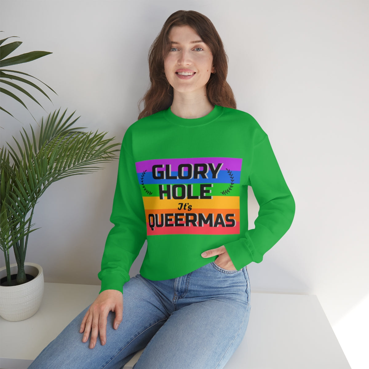 Unisex Christmas LGBTQ Heavy Blend Crewneck Sweatshirt - Glory Hole It’s Queermas Printify