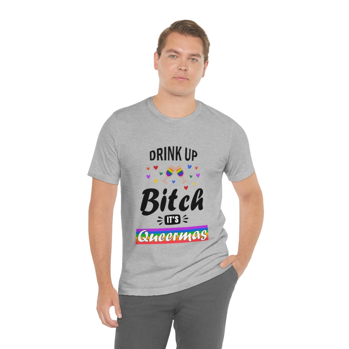Classic Unisex Christmas LGBTQ T-Shirt - Drink Up Bitch It's Queermas Printify