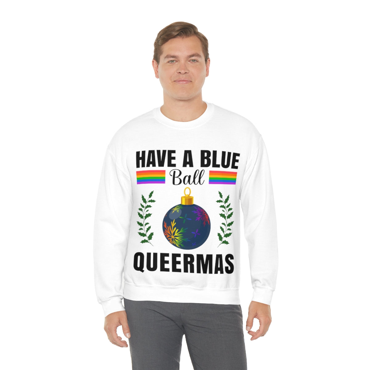 Unisex Christmas LGBTQ Heavy Blend Crewneck Sweatshirt - Have A Blue Ball Queermas Printify