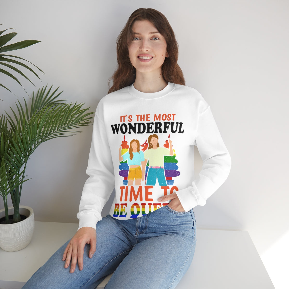 Unisex Christmas LGBTQ Heavy Blend Crewneck Sweatshirt - It’s The Most Wonderful Time To Be Queer Printify