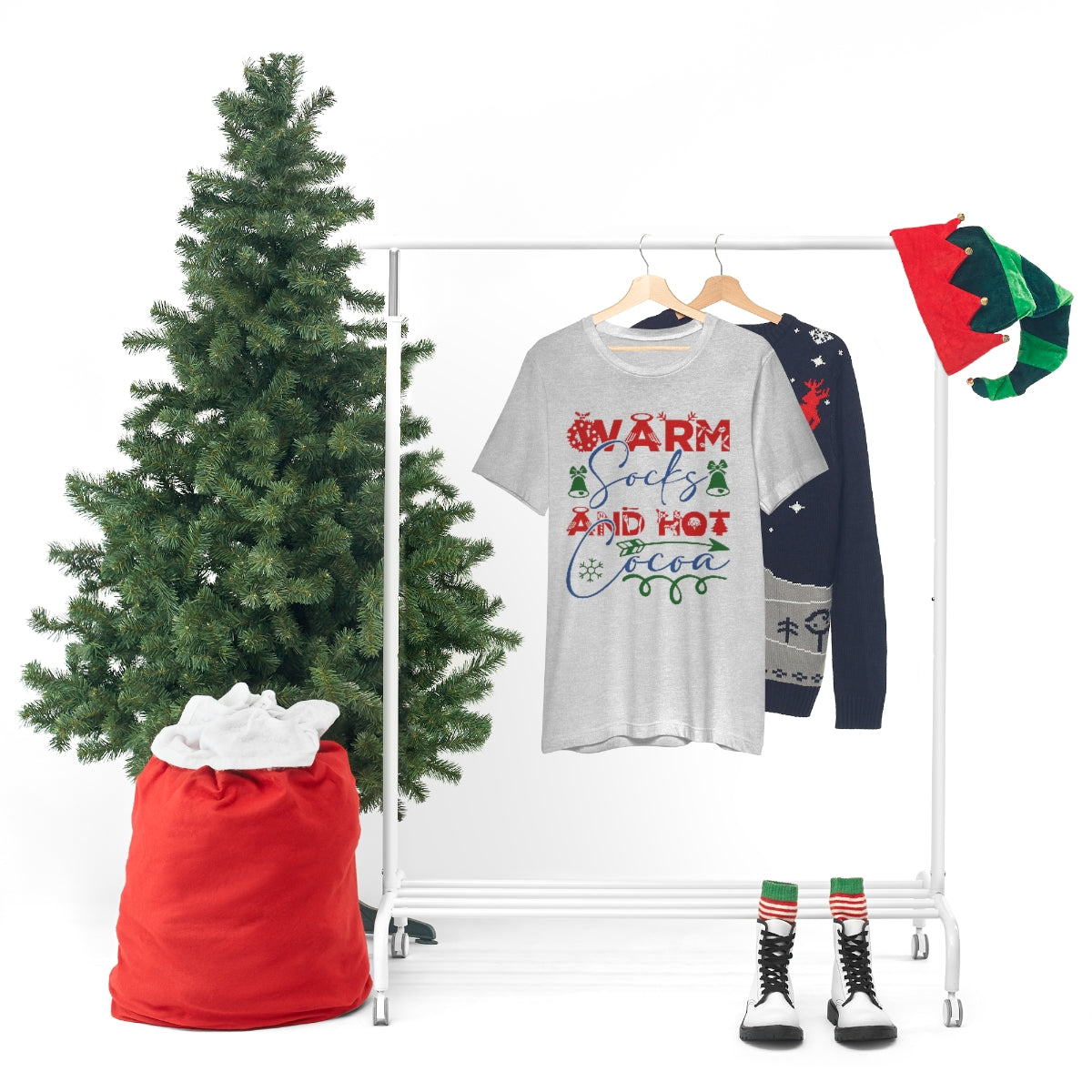 Merry Christmas T-shirt Unisex Custom T-shirt , Warm socks and hot cocoa Printify