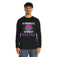 Thumbnail for Bisexual Flag Long Sleeve Crewneck Tee - #1 World's Gayest Mom Printify