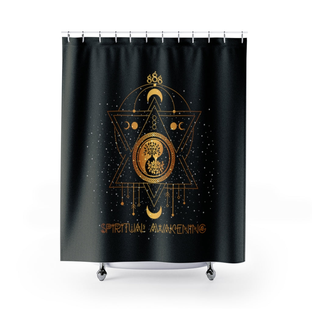 Yoga Spiritual Meditation Shower Curtains - Awakening 888 Angel Number Printify