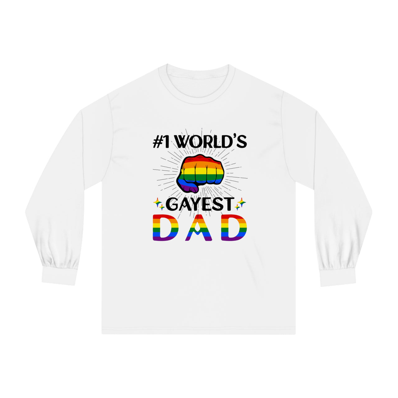 Rainbow Pride Flag Unisex Classic Long Sleeve Shirt - #1 World's Gayest Dad Printify