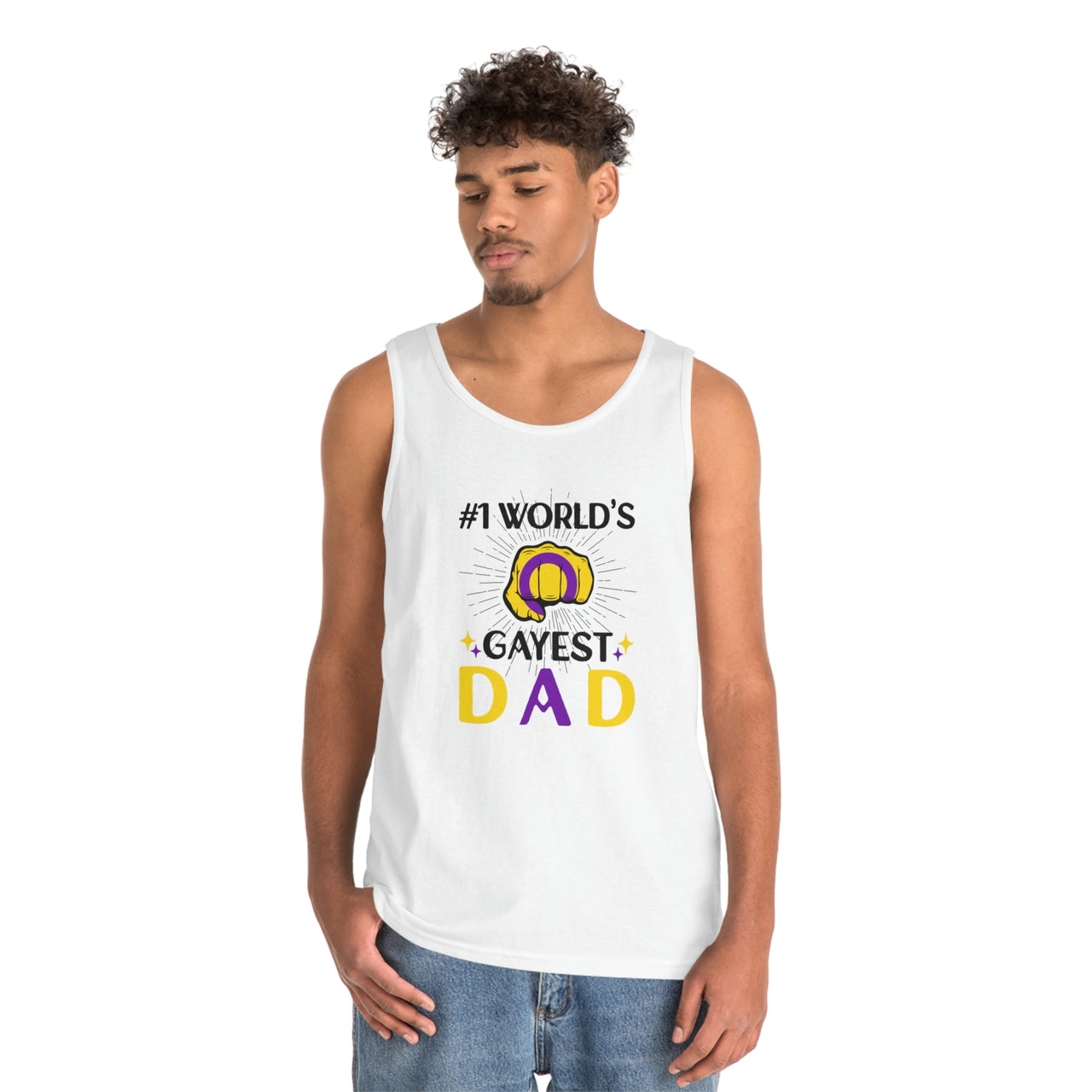 Intersexual Pride Flag Heavy Cotton Tank Top Unisex Size - #1 World's Gayest Dad Printify
