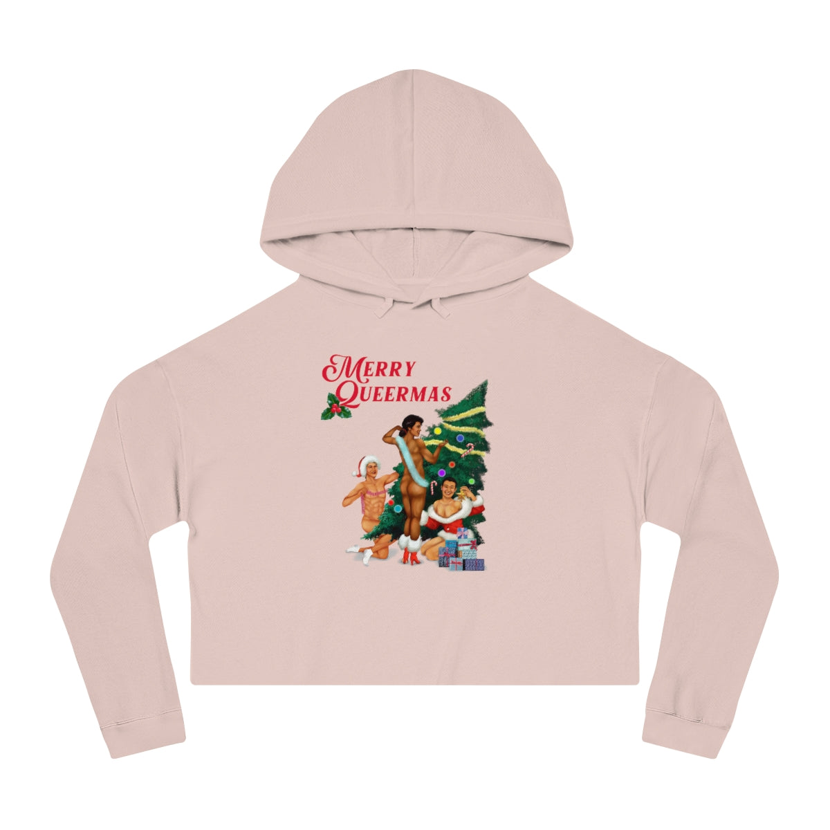 Christmas LGBTQ Women’s Cropped Hooded Sweatshirt - Merry Queermas Printify