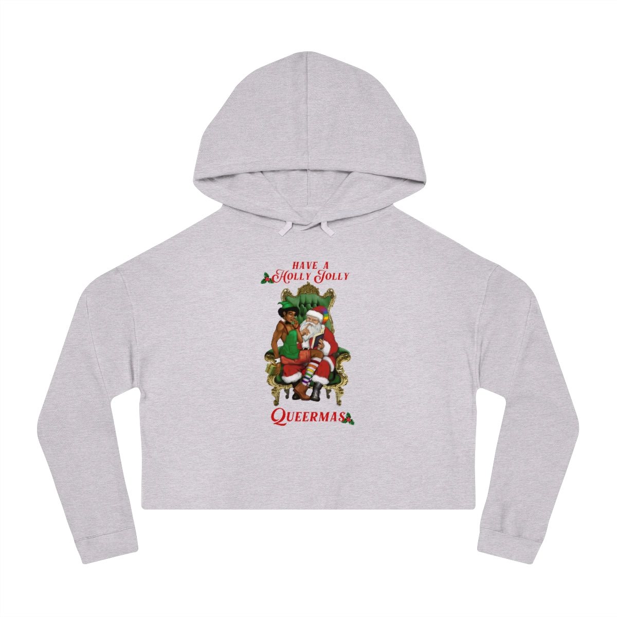 Christmas LGBTQ Women’s Cropped Hooded Sweatshirt - Holly Jolly (Black) Printify