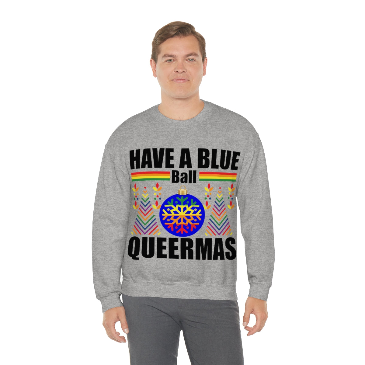 Unisex Christmas LGBTQ Heavy Blend Crewneck Sweatshirt - Have A Blue Ball Queermas Printify