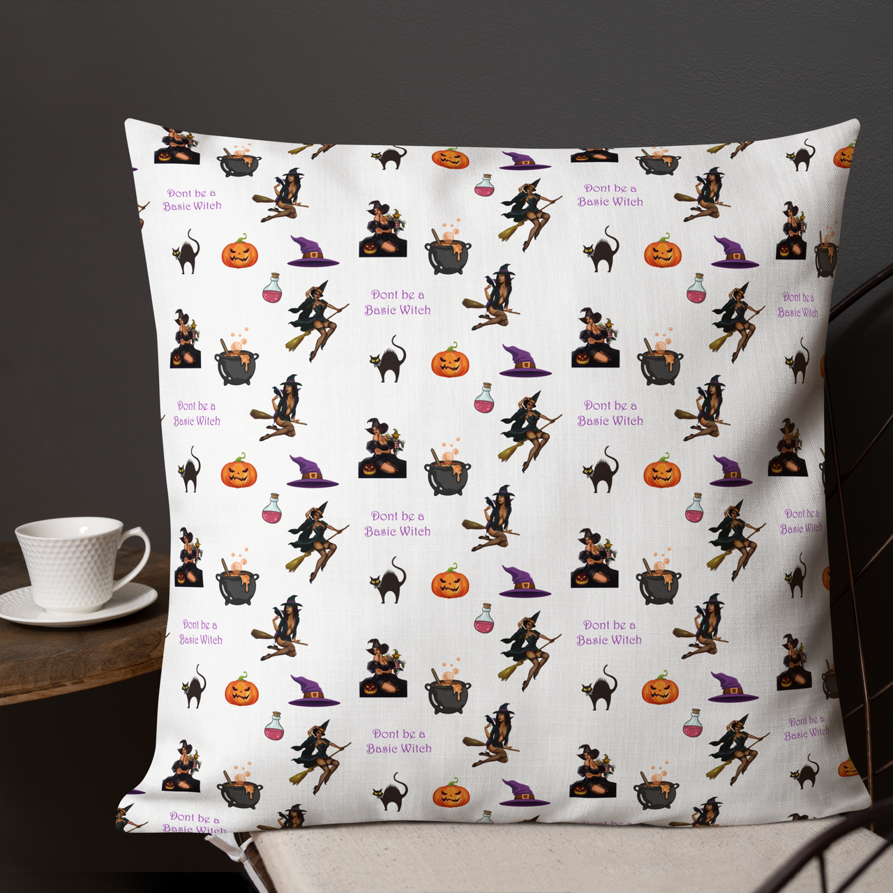 Halloween Premium Pillow Set, Halloween All Over Print Pillow/Don't be a Basic Witch SHAVA