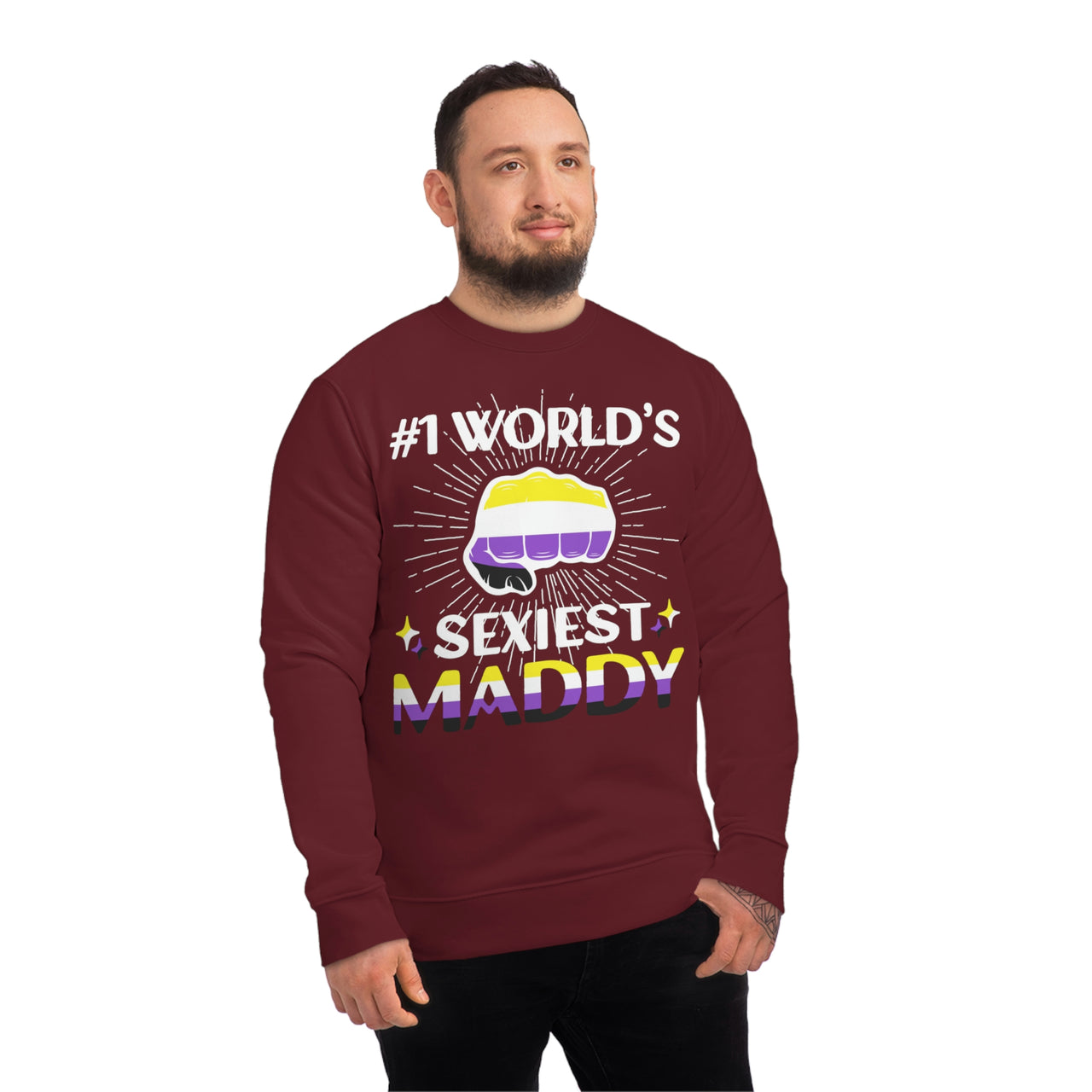 Non Binary Pride Flag Sweatshirt Unisex Size - #1 World's Sexiest Maddy Printify