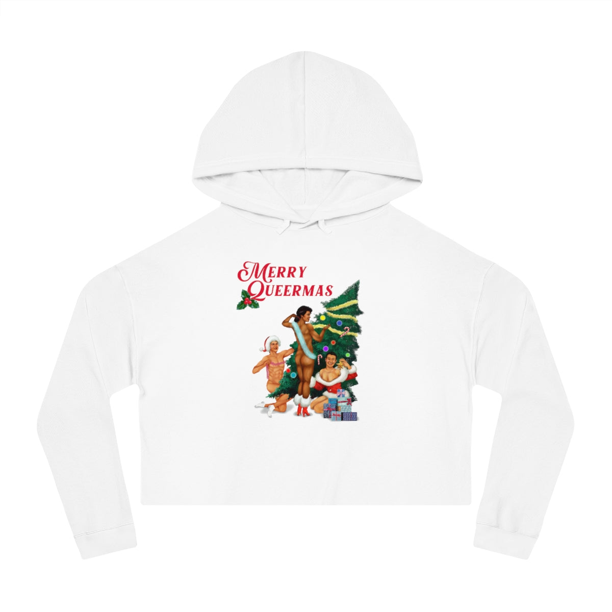 Christmas LGBTQ Women’s Cropped Hooded Sweatshirt - Merry Queermas Printify