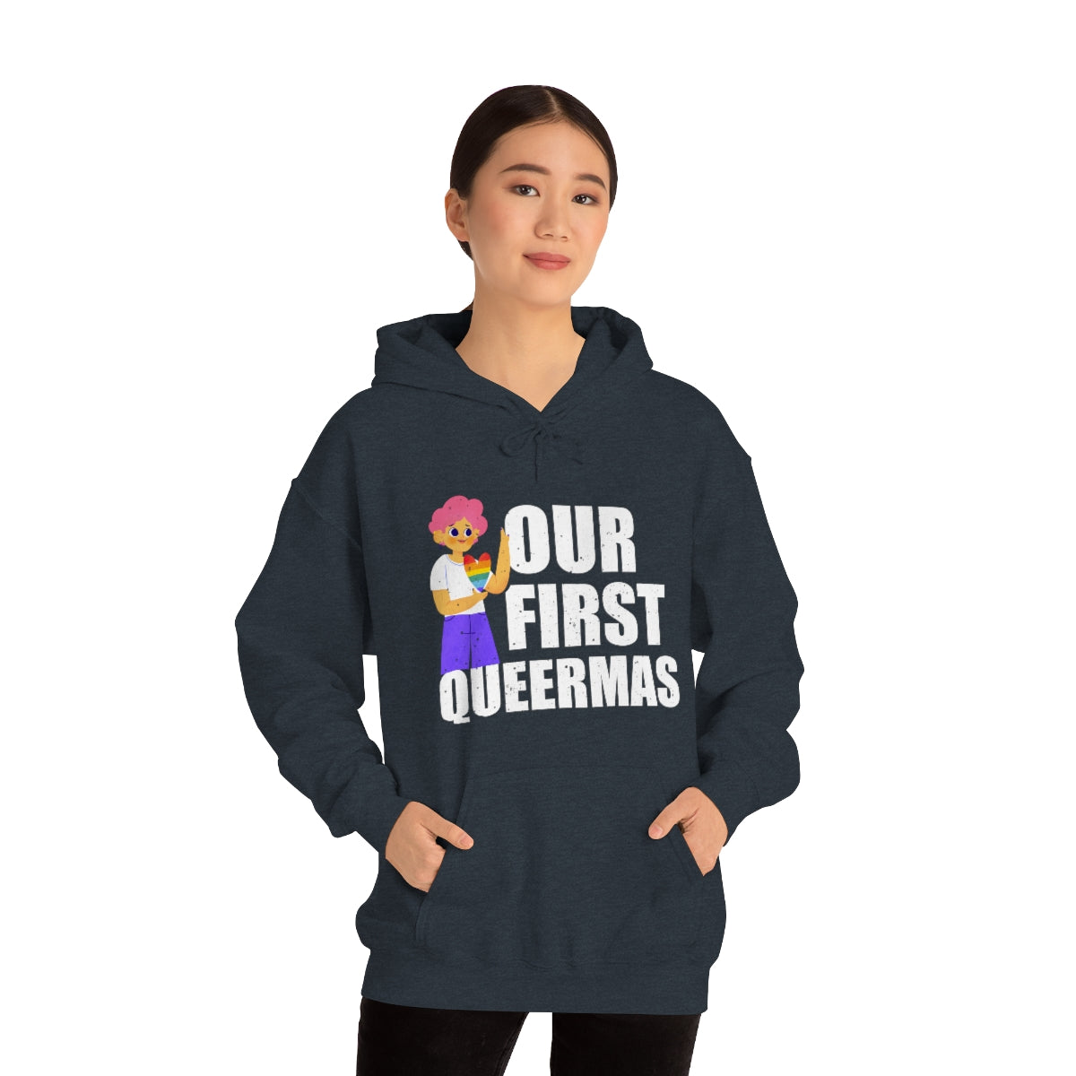 Unisex Christmas LGBTQ Heavy Blend Hoodie - Our First Queermas Printify