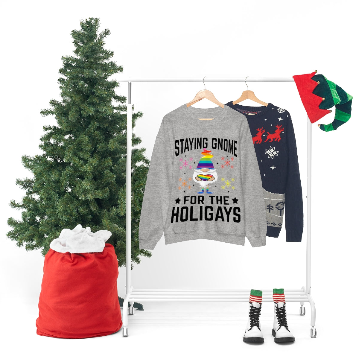 Unisex Christmas LGBTQ Heavy Blend Crewneck Sweatshirt - Staying Gnome For The Holigays Printify