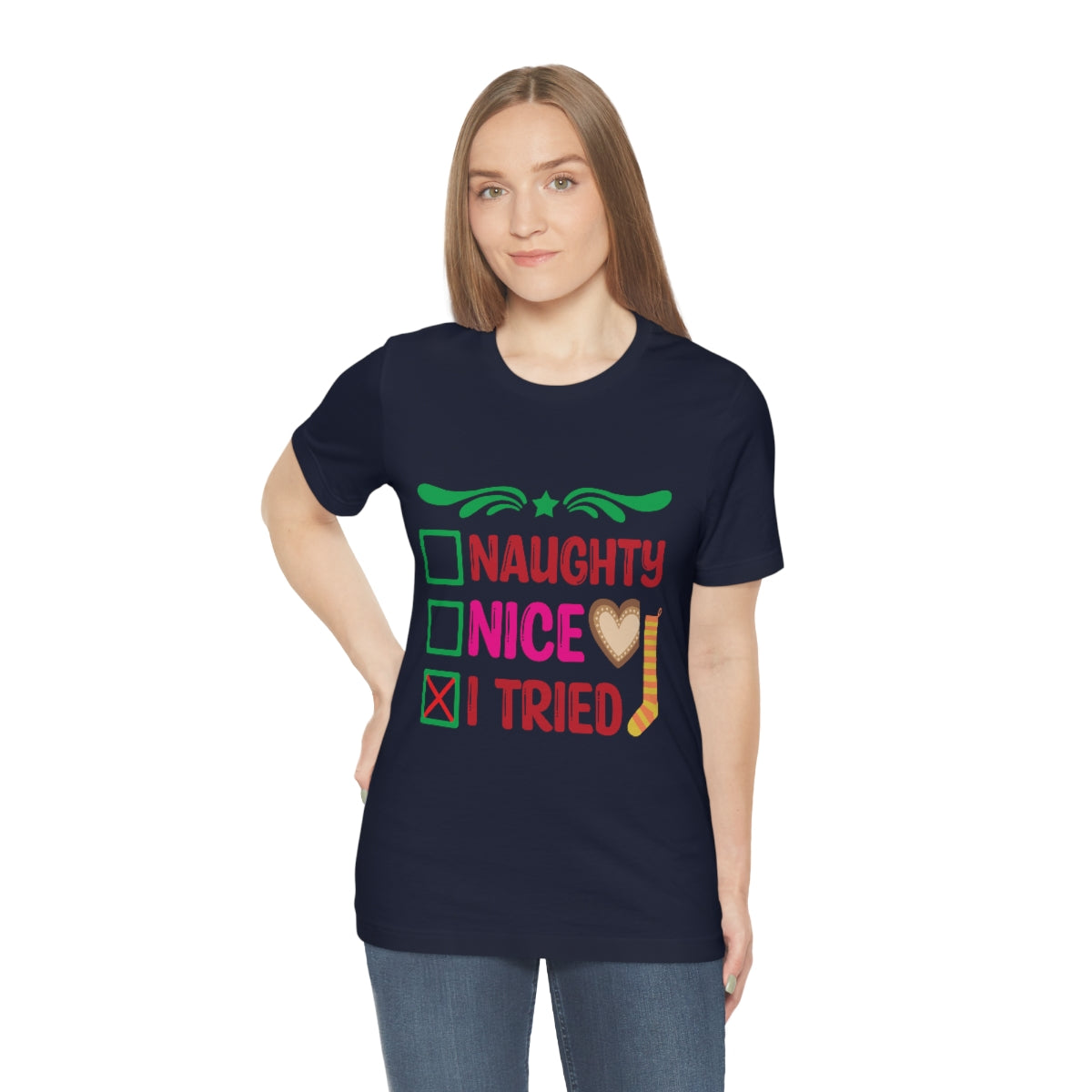 Classic Unisex Christmas T-shirt - Naughty Nice I Tried Printify