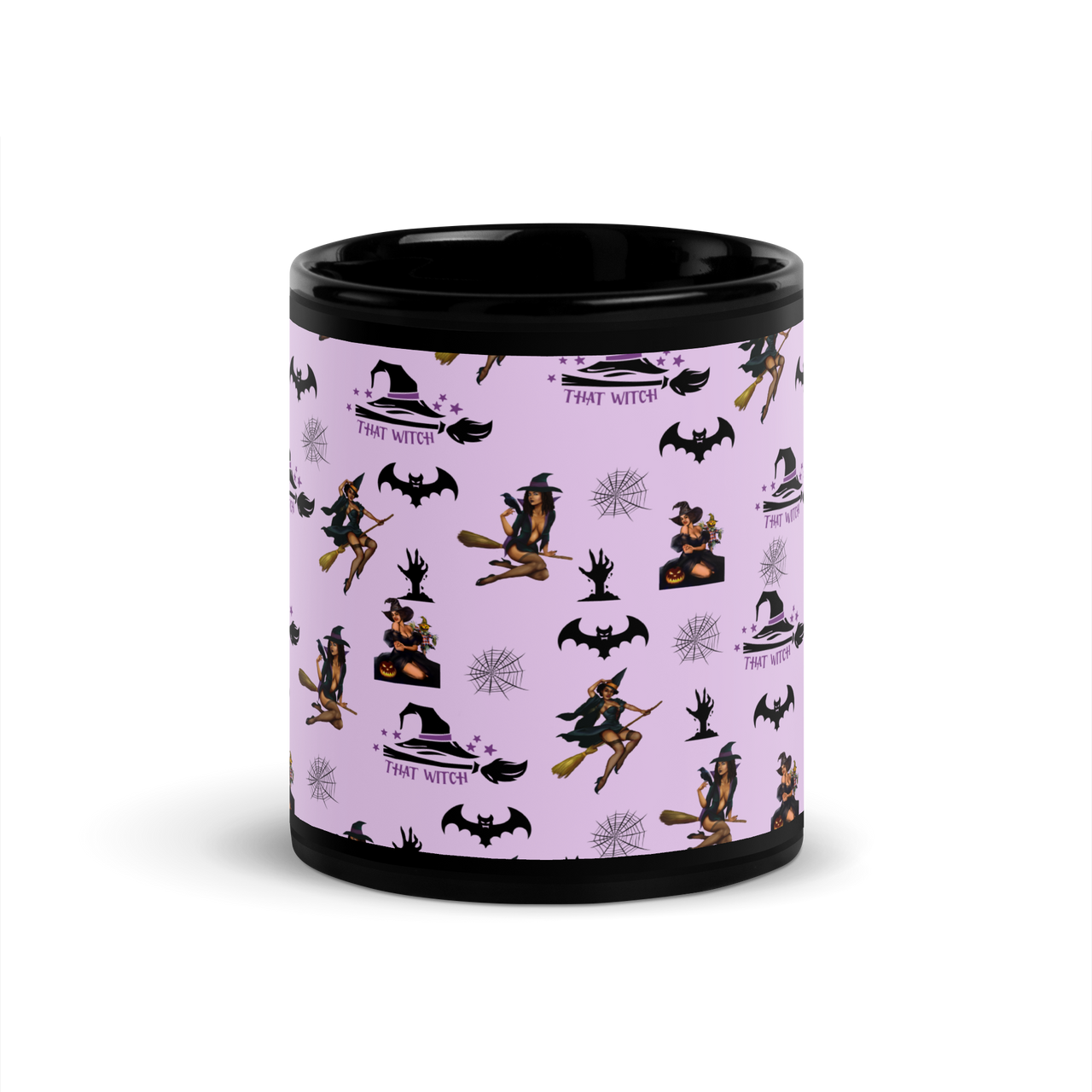 Halloween Black glossy mug, Halloween All Over Print Coffee Mug/That Witch SHAVA