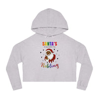 Thumbnail for Christmas LGBTQ Women’s Cropped Hooded Sweatshirt - Santa’s Favorite Nibling Printify
