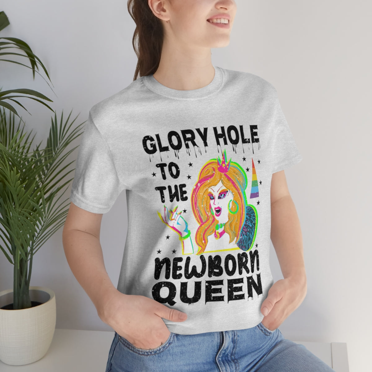 Classic Unisex Christmas LGBTQ T-Shirt - Glory hole to the Newborn Queen Printify