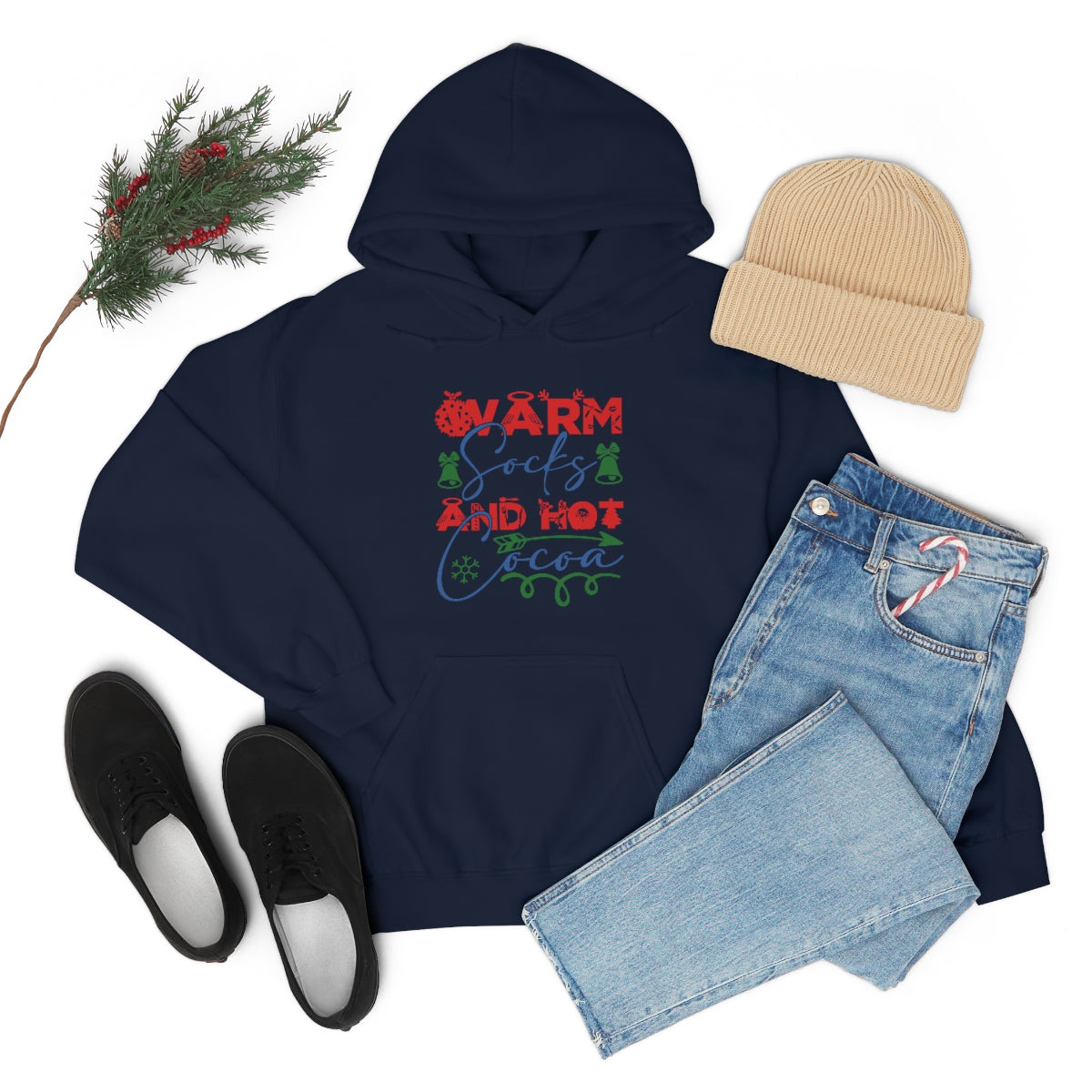 Merry Christmas Hoodie Unisex Custom Hoodie , Hooded Sweatshirt , Warm socks and hot cocoa Printify