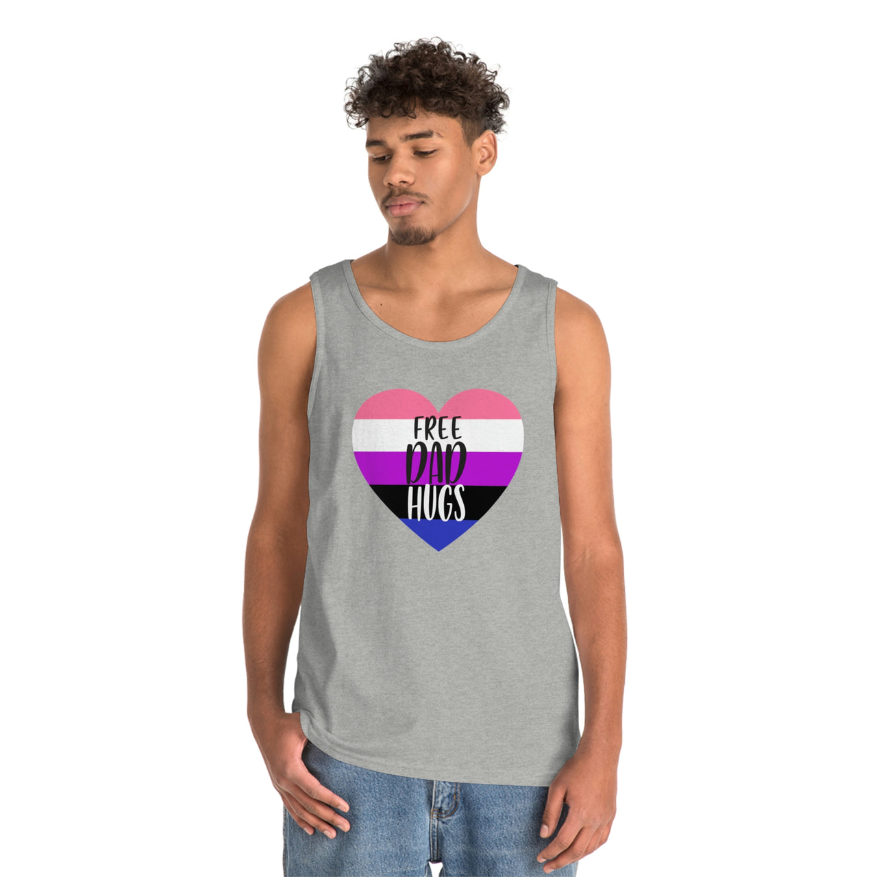 Genderfluid Pride Flag Heavy Cotton Tank Top Unisex Size - Free Dad Hugs Printify