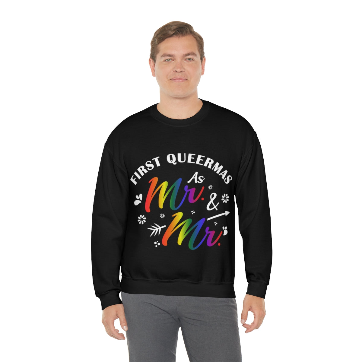 Unisex Christmas LGBTQ Heavy Blend Crewneck Sweatshirt - First Queermas As Mr. & Mr. Printify