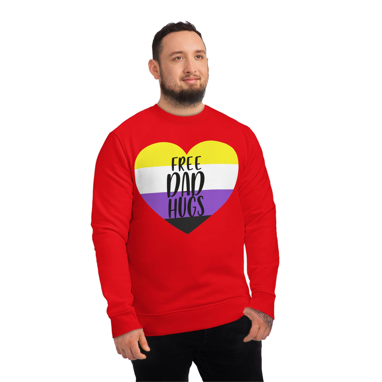 Non Binary Pride Flag Sweatshirt Unisex Size - Free Dad Hugs Printify