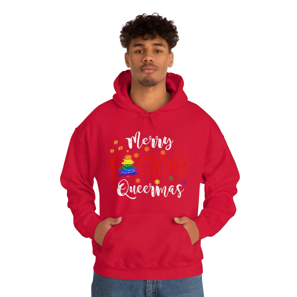 Unisex Christmas LGBTQ Heavy Blend Hoodie - Merry F*cking Queermas Printify