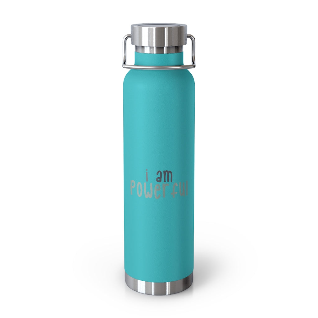 Affirmation Feminist pro choice Copper Vacuum insulated bottle 22oz -  I am powerful black with green Printify