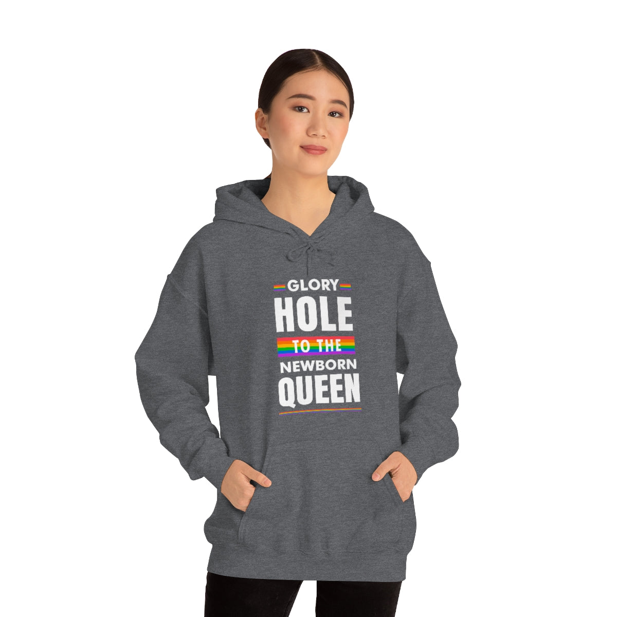 Unisex Christmas LGBTQ Heavy Blend Hoodie - Glory Hole To The Newborn Queen Printify