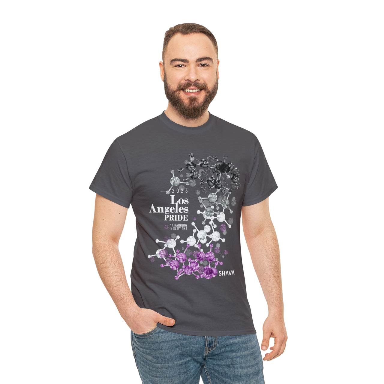 SHAVA CO Asexual Flag 2023 Pride, Los Angeles Unisex Heavy Cotton Tee - My Rainbow Is In My DNA Printify