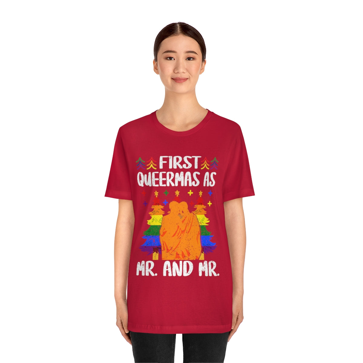 Classic Unisex Christmas LGBTQ T-Shirt - First Queermas As Mr. And Mr. Printify