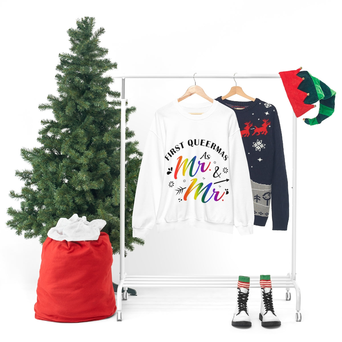 Unisex Christmas LGBTQ Heavy Blend Crewneck Sweatshirt - First Queermas As Mr. & Mr. Printify