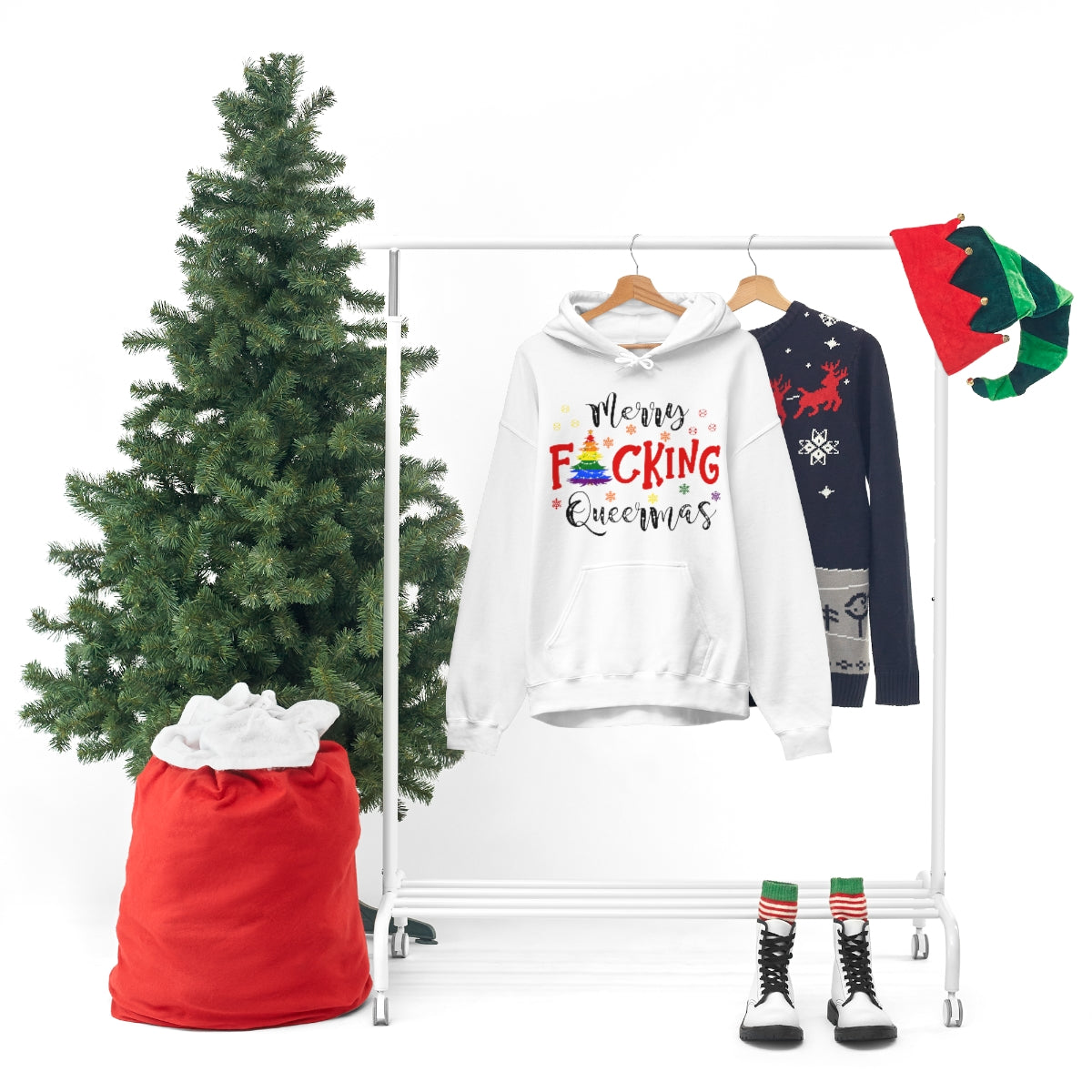Unisex Christmas LGBTQ Heavy Blend Hoodie - Merry F*cking Queermas Printify