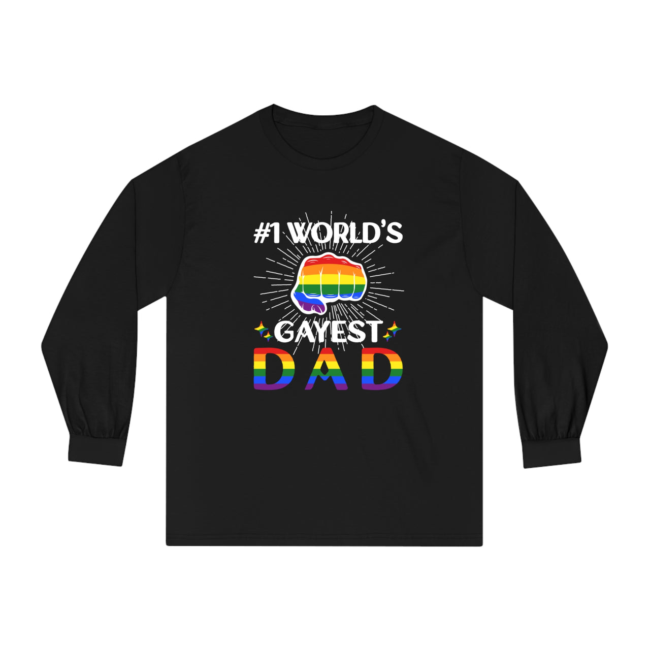 Rainbow Pride Flag Unisex Classic Long Sleeve Shirt - #1 World's Gayest Dad Printify